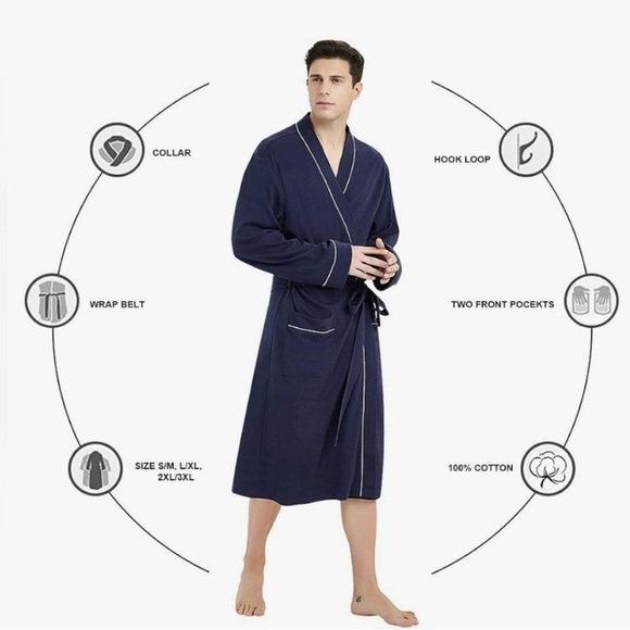U2SKIIN Mens 100% Cotton Lightweight Knit Bathrobe; Size 2XL/3XL (48-52) - Picture 3 of 12